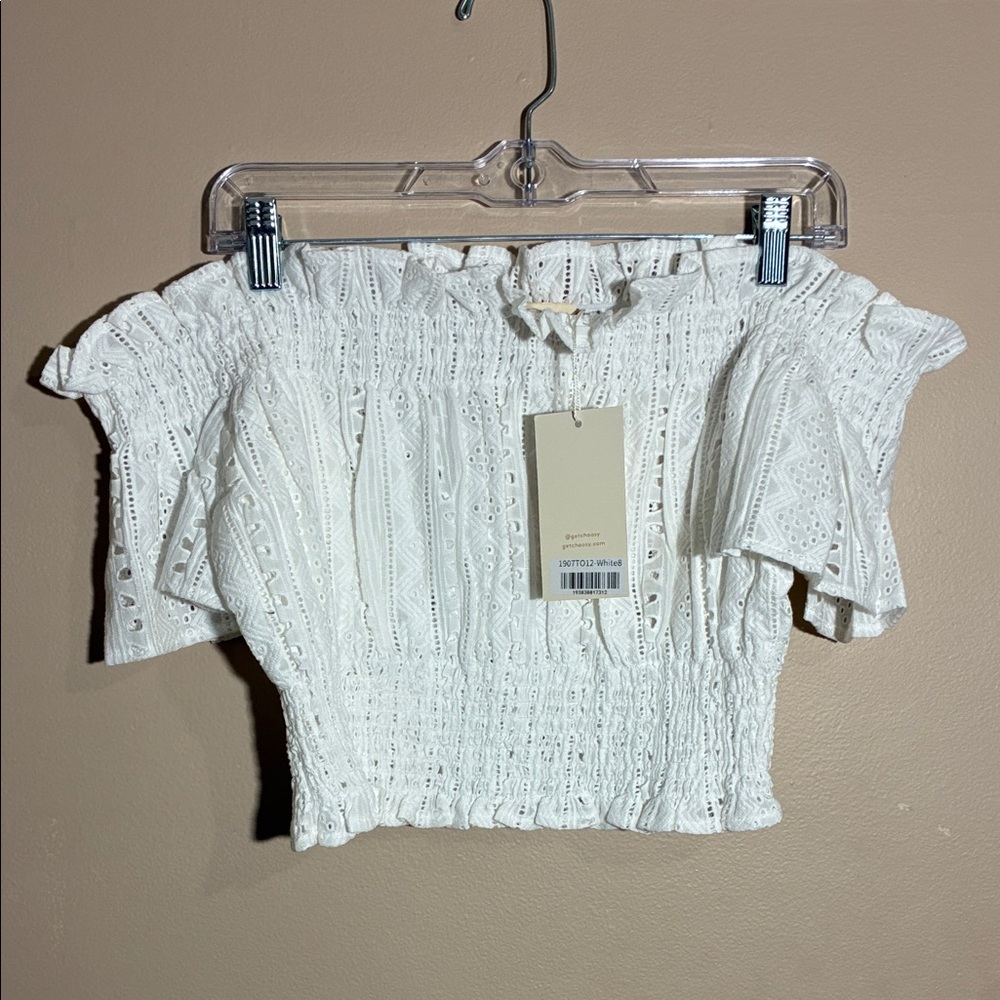 Choosy White Eyelet Smocked Blouse